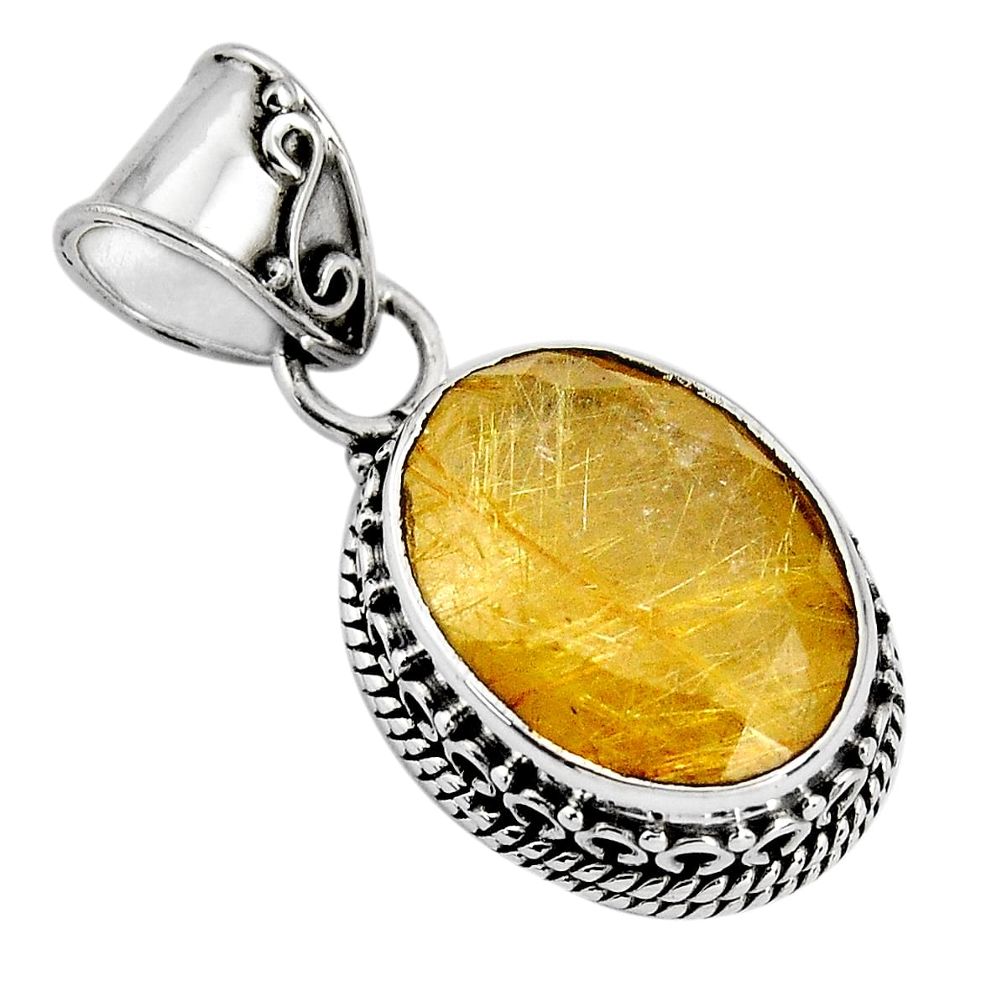 10.37cts natural golden rutile 925 sterling silver pendant jewelry p90335