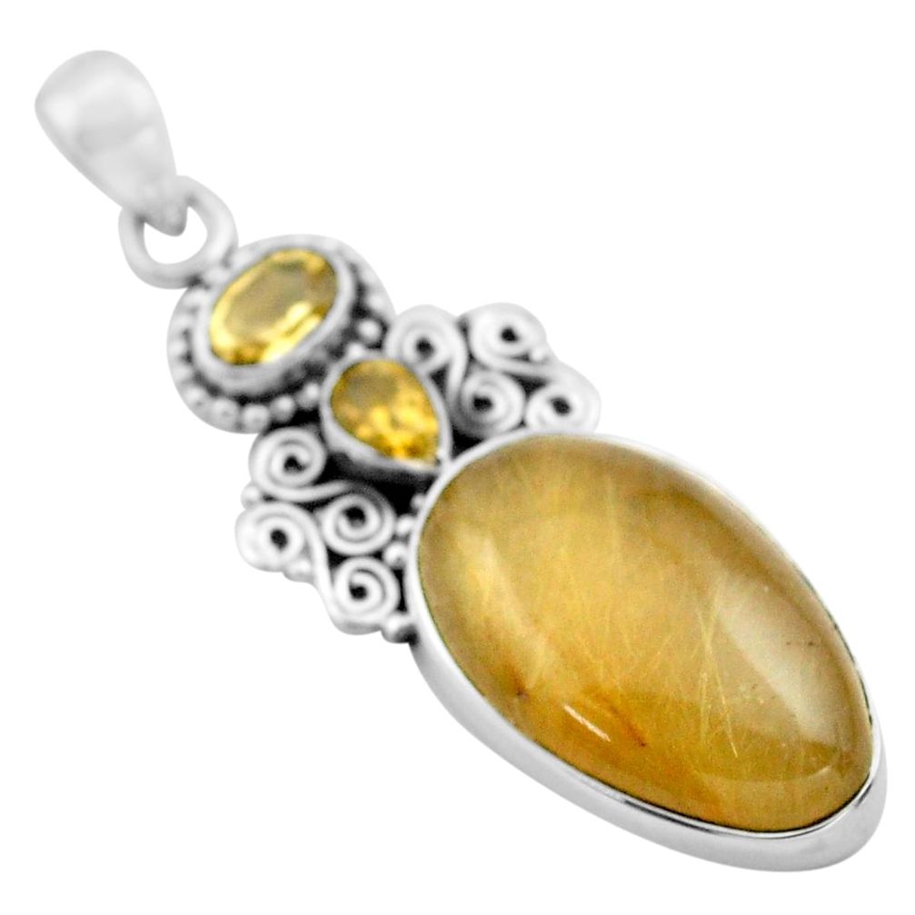 21.34cts natural golden rutile citrine 925 sterling silver pendant p84735