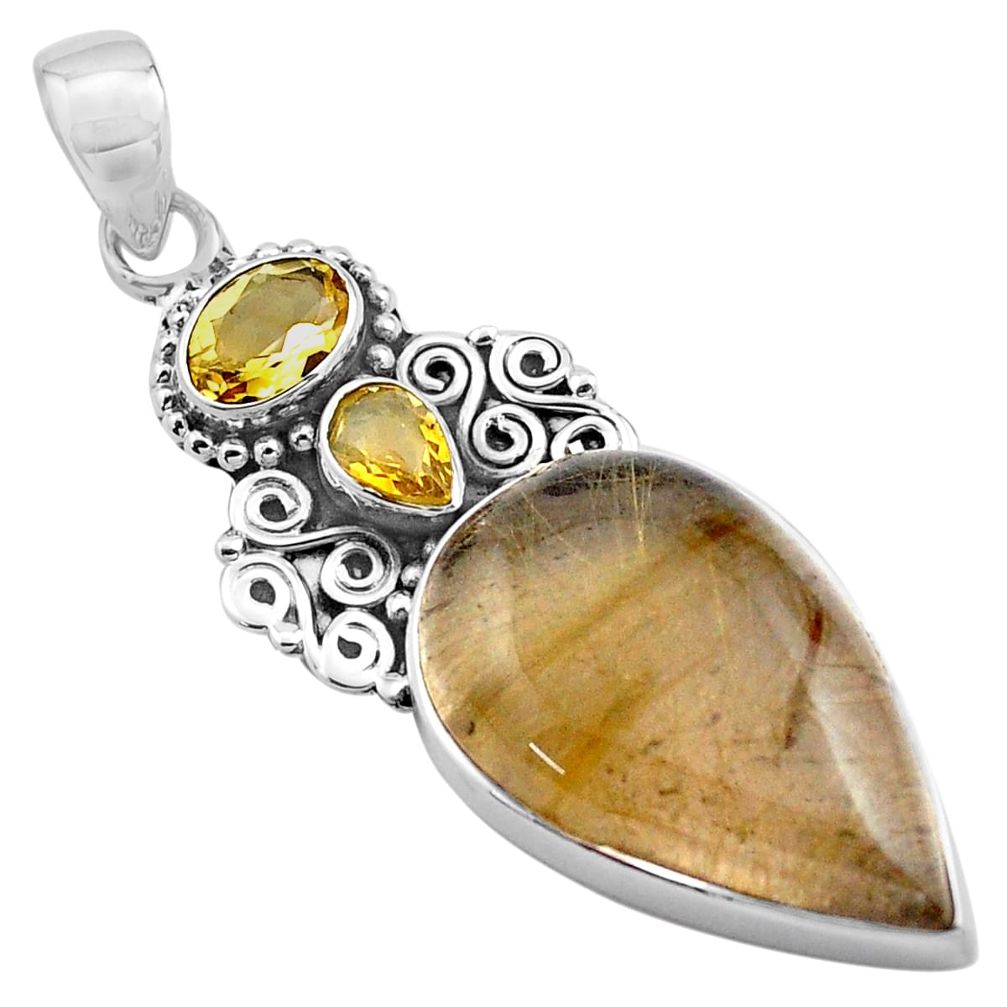 23.11cts natural golden rutile yellow citrine 925 sterling silver pendant p84737