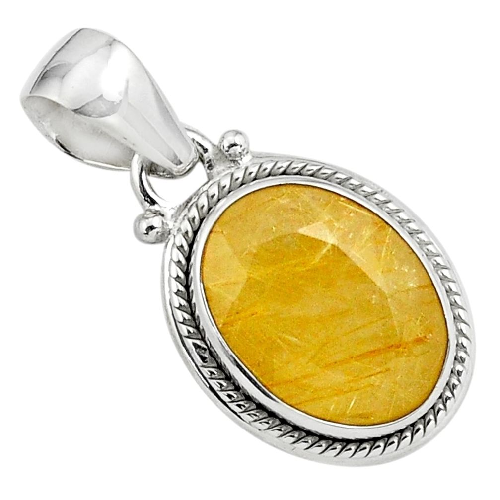 10.60cts natural golden tourmaline rutile 925 sterling silver pendant p79121