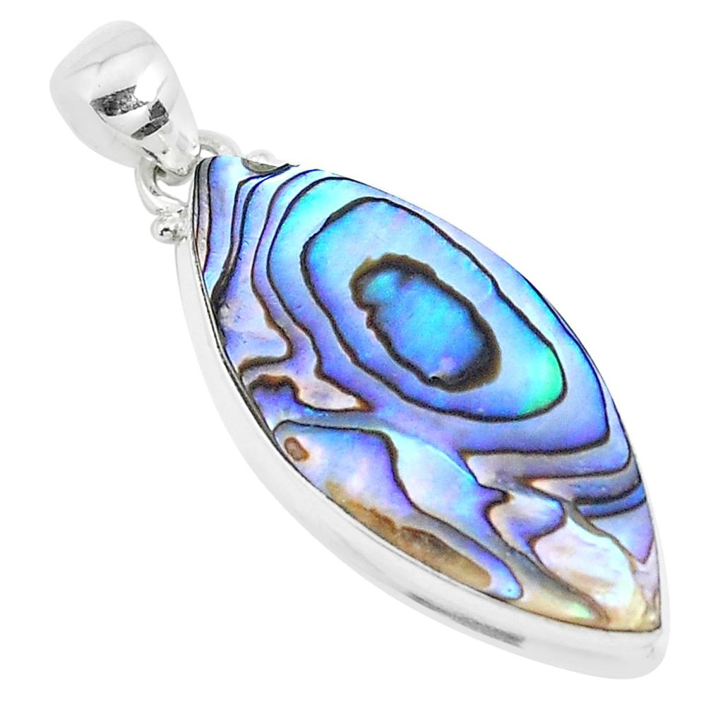 18.03cts natural green abalone paua seashell 925 sterling silver pendant p39969