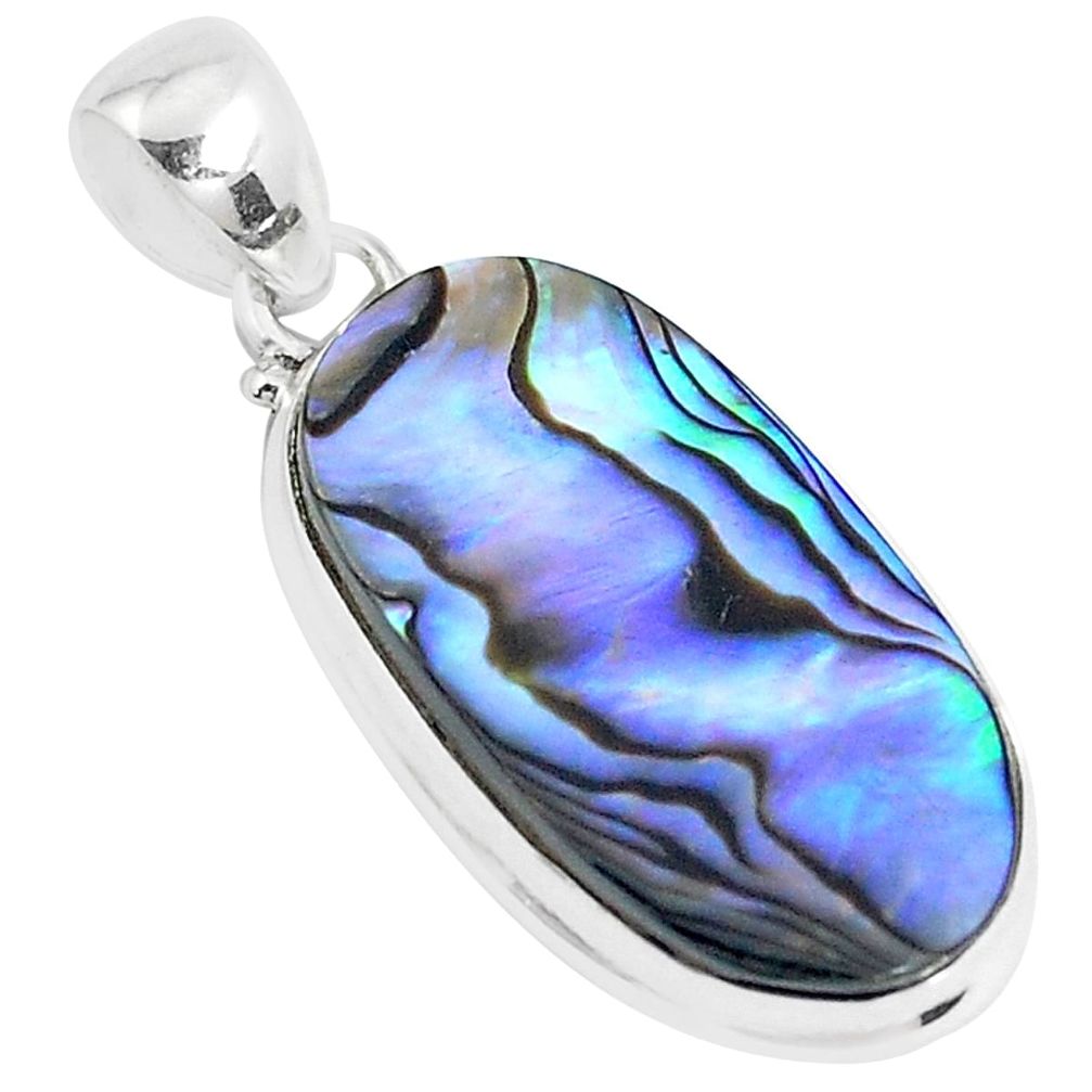 14.31cts natural green abalone paua seashell 925 sterling silver pendant p39970