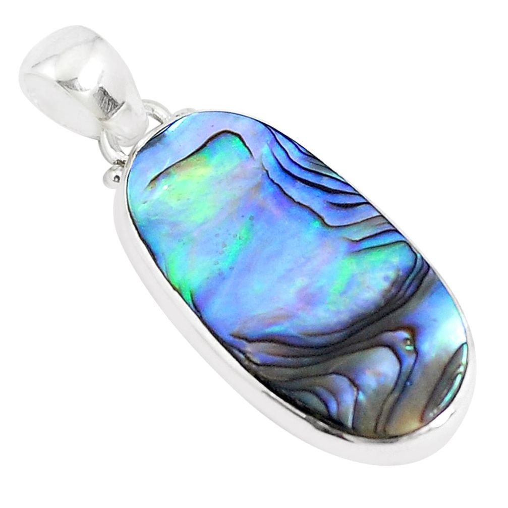 13.20cts natural green abalone paua seashell 925 sterling silver pendant p39982