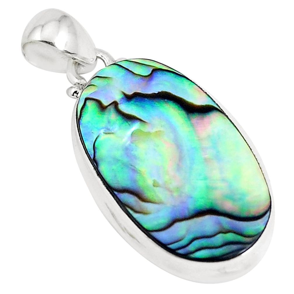 14.31cts natural green abalone paua seashell 925 sterling silver pendant p39994