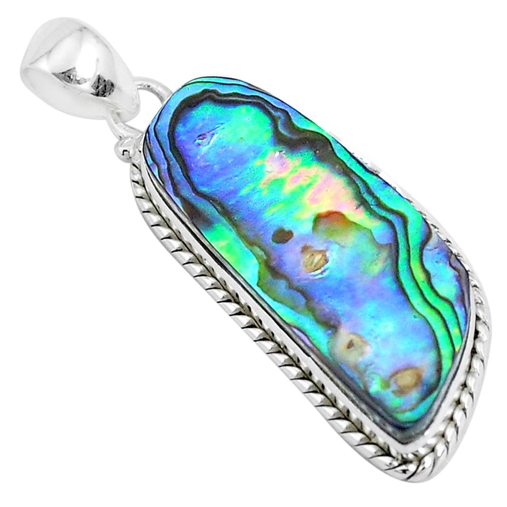 22.02cts natural green abalone paua seashell 925 sterling silver pendant p40000