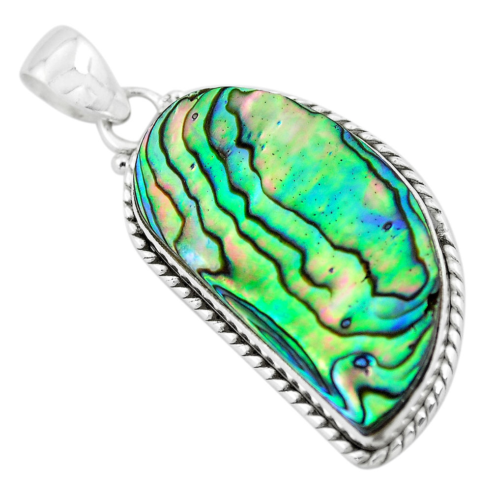 18.15cts natural green abalone paua seashell 925 sterling silver pendant p58010