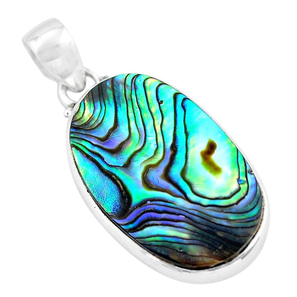 15.96cts natural green abalone paua seashell 925 sterling silver pendant p58020