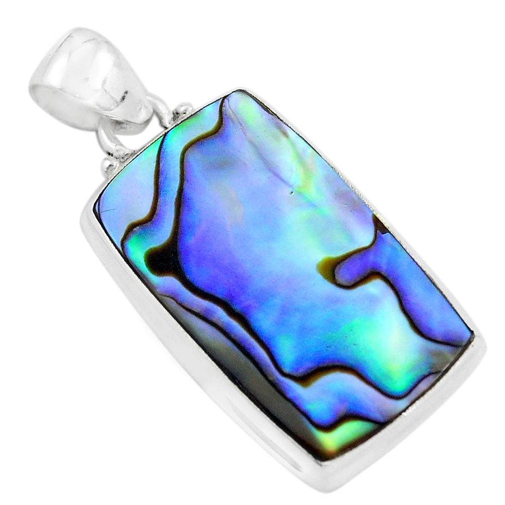 15.02cts natural green abalone paua seashell 925 sterling silver pendant p58694