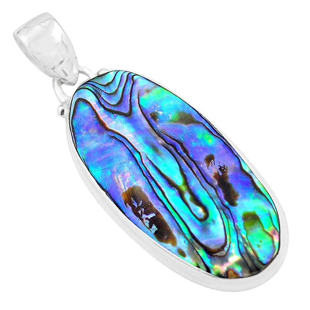 13.15cts natural green abalone paua seashell 925 sterling silver pendant p58703