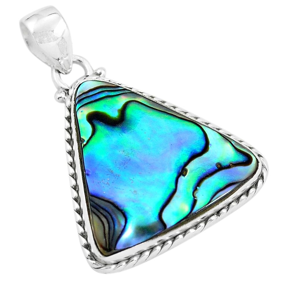 16.06cts natural green abalone paua seashell 925 sterling silver pendant p58718