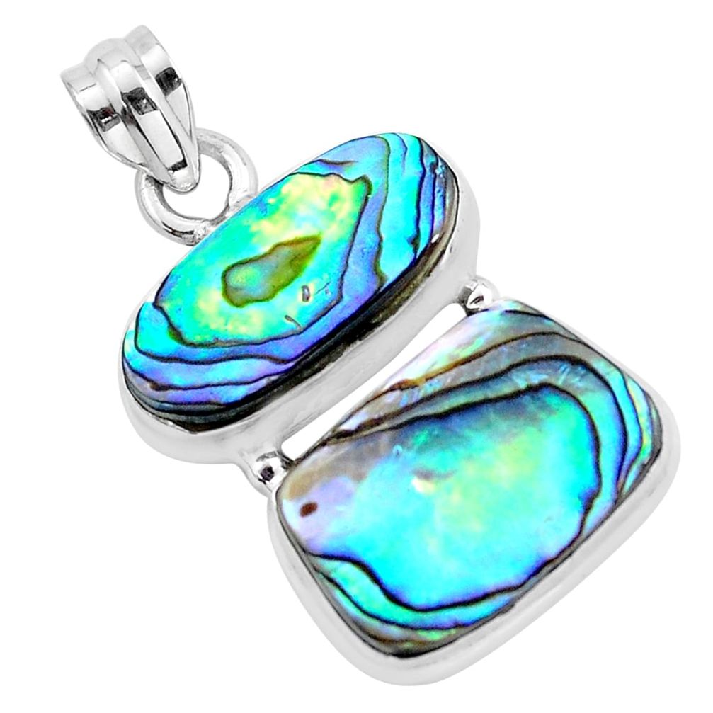 15.47cts natural green abalone paua seashell 925 sterling silver pendant p58931