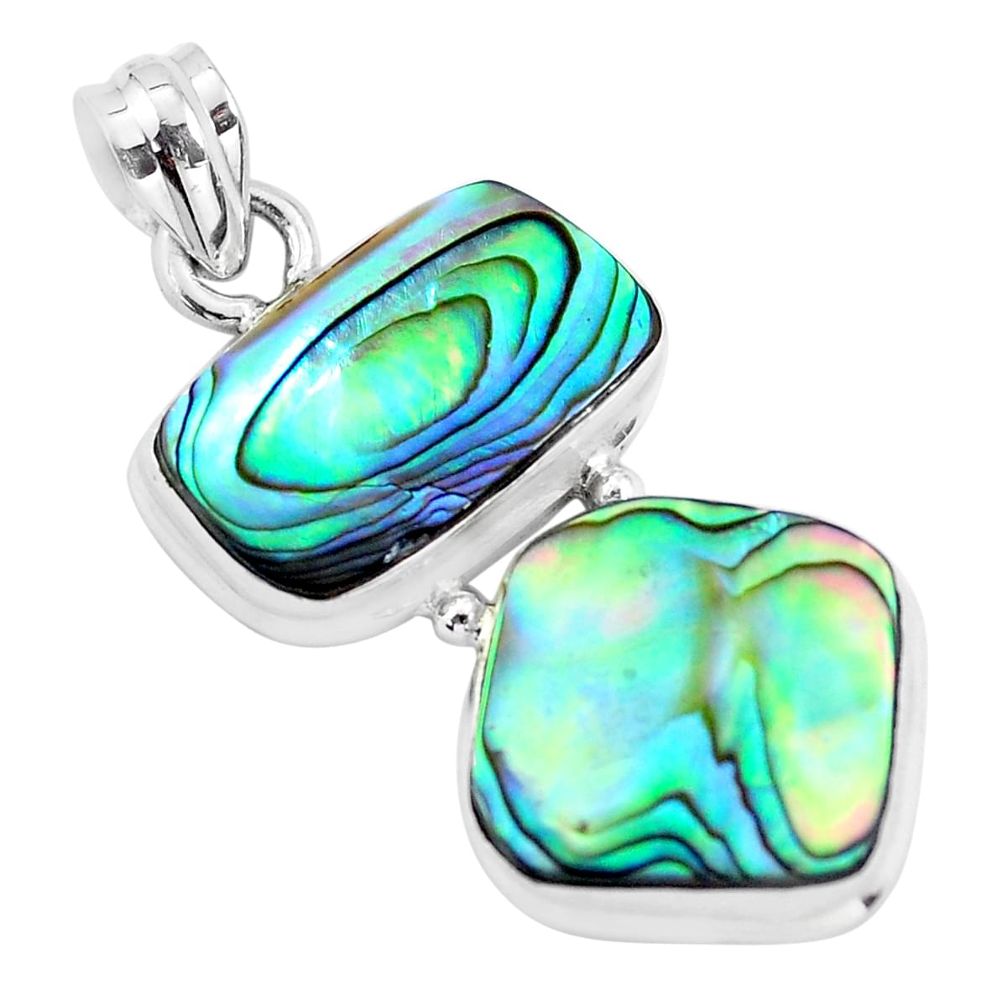 16.54cts natural green abalone paua seashell 925 sterling silver pendant p59118