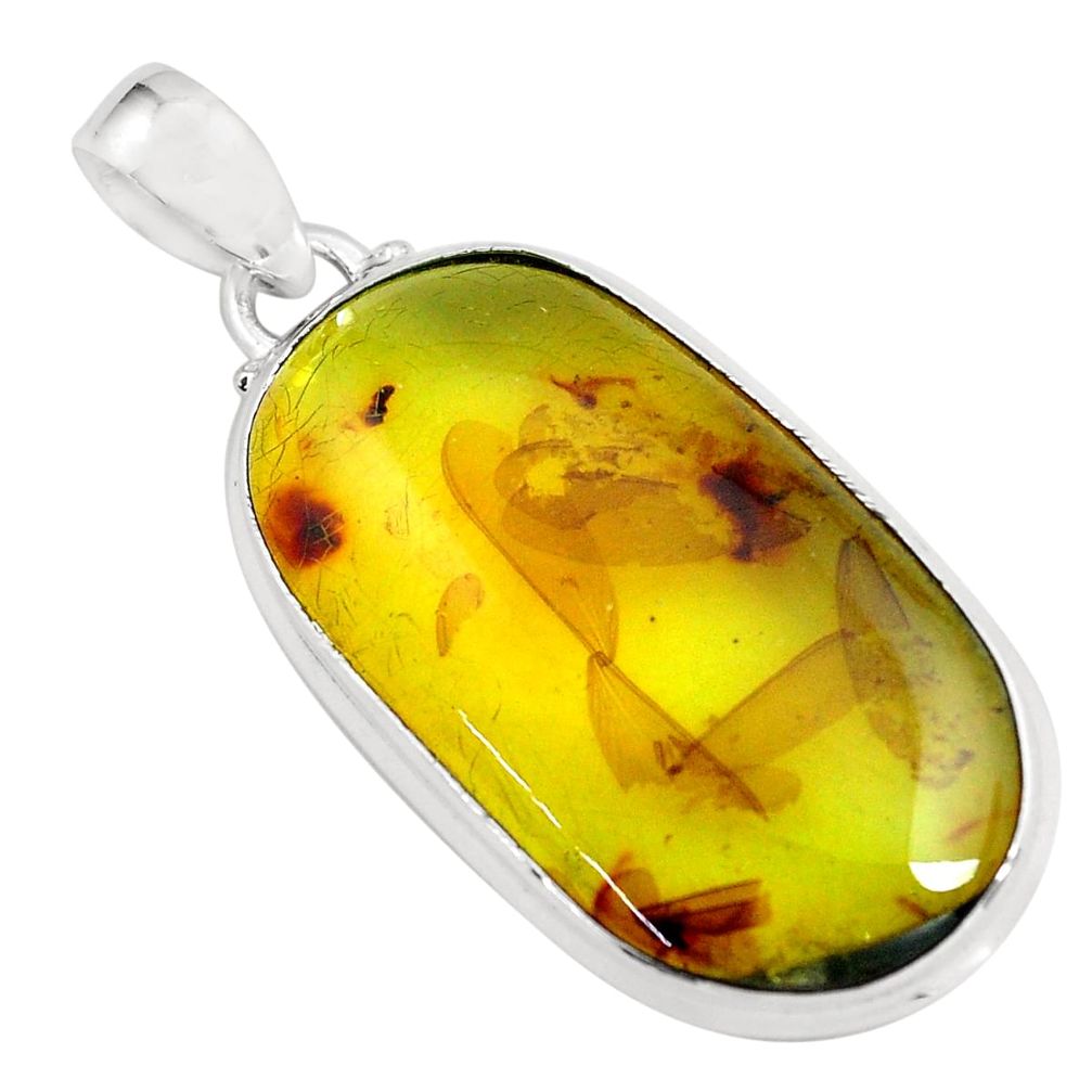 18.15cts natural green amber from colombia 925 sterling silver pendant d31736