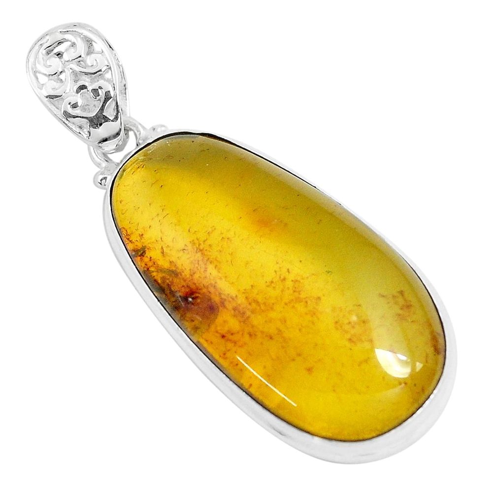 19.72cts natural green amber from colombia 925 sterling silver pendant p46867