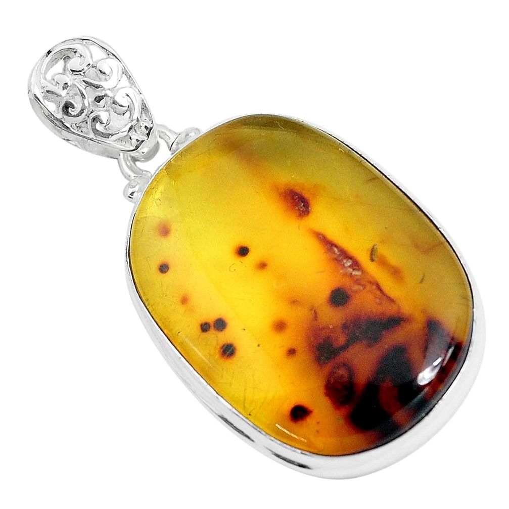 19.23cts natural green amber from colombia 925 sterling silver pendant p46870