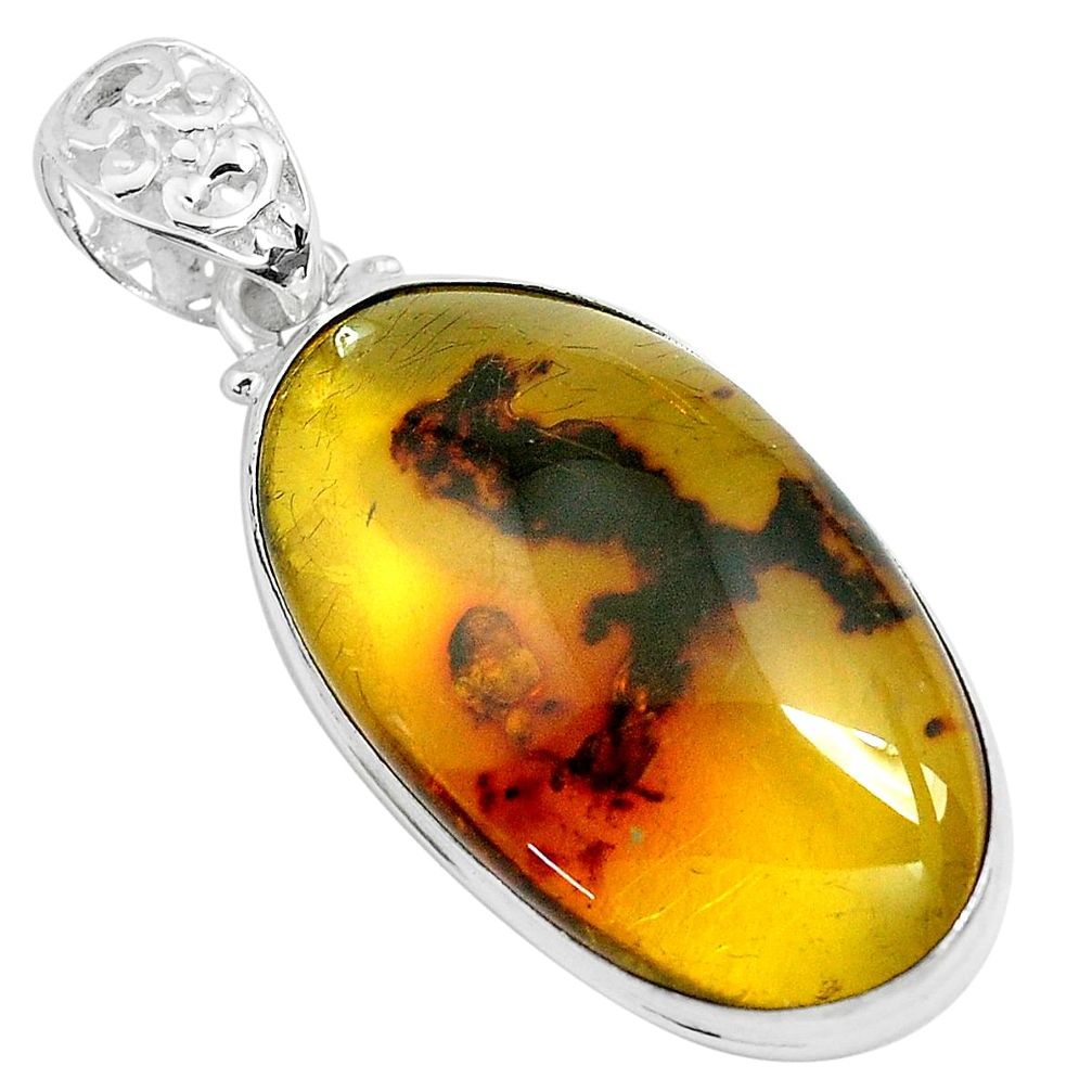 17.55cts natural green amber from colombia 925 sterling silver pendant p46874