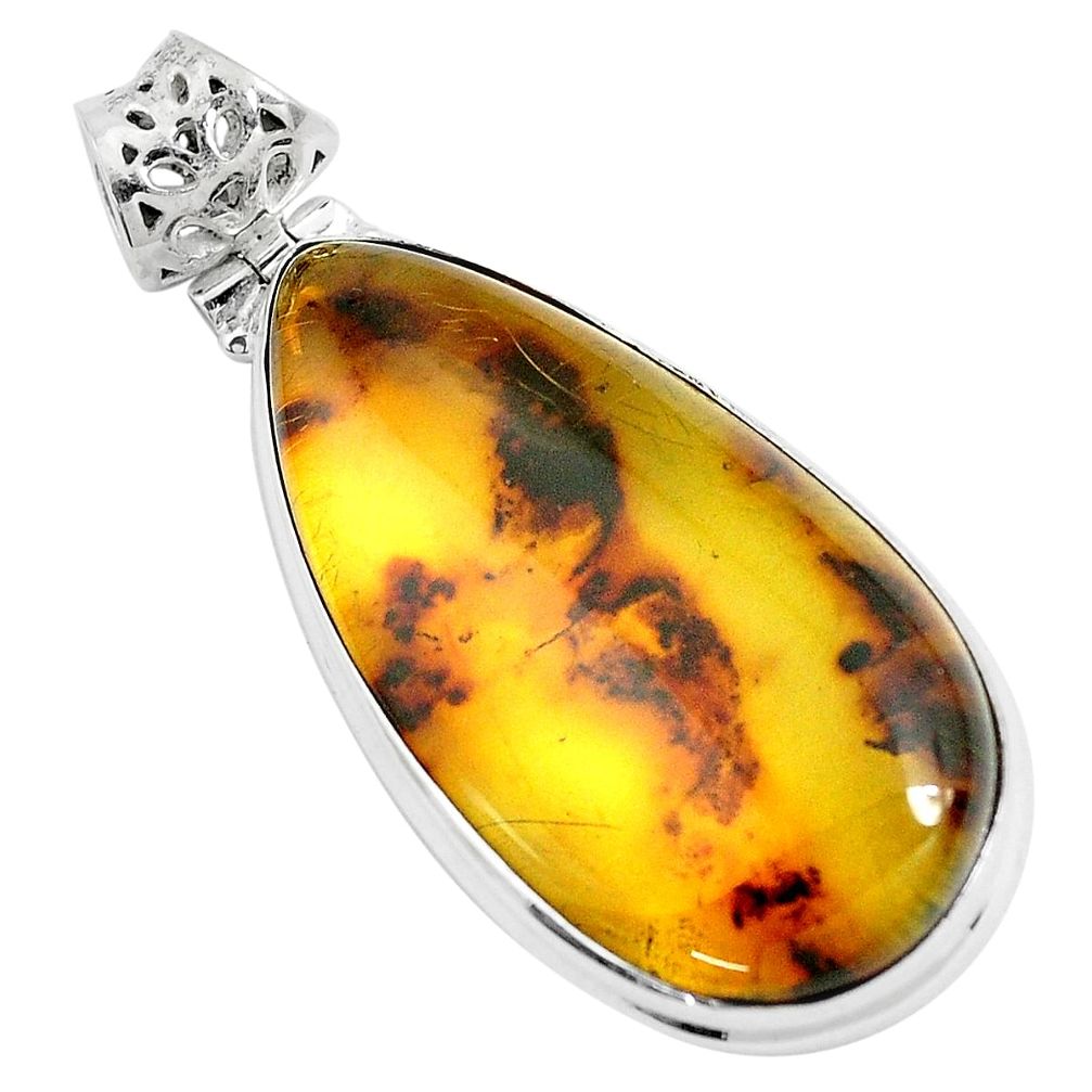 20.65cts natural green amber from colombia 925 sterling silver pendant p46877