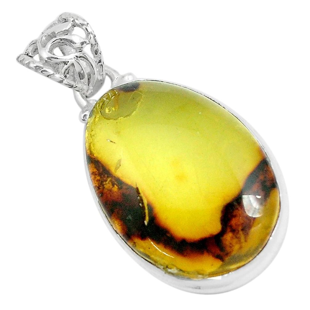 14.14cts natural green amber from colombia 925 sterling silver pendant p46888