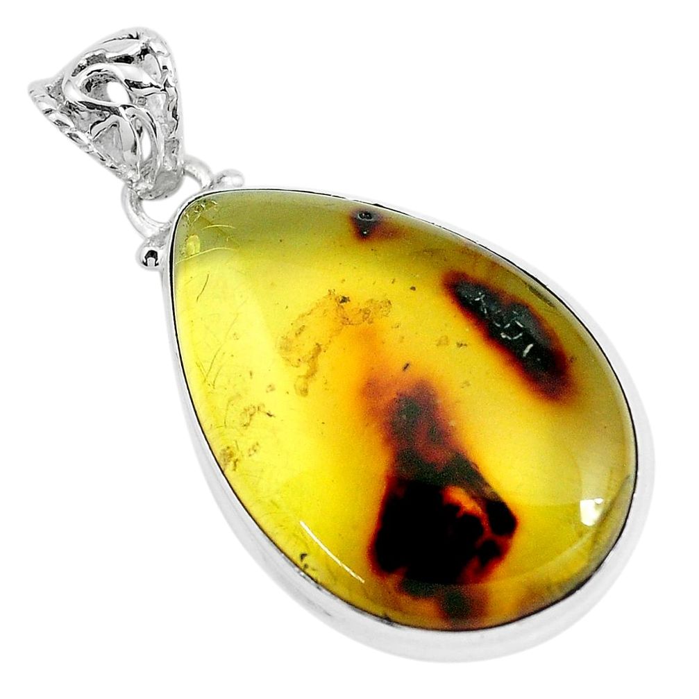 18.46cts natural green amber from colombia 925 sterling silver pendant p46893