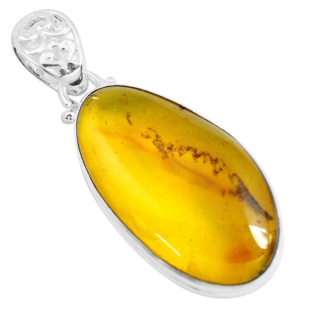 14.09cts natural green amber from colombia 925 sterling silver pendant p46905