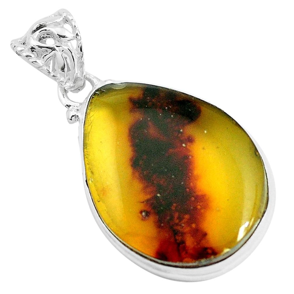 14.14cts natural green amber from colombia 925 sterling silver pendant p46907