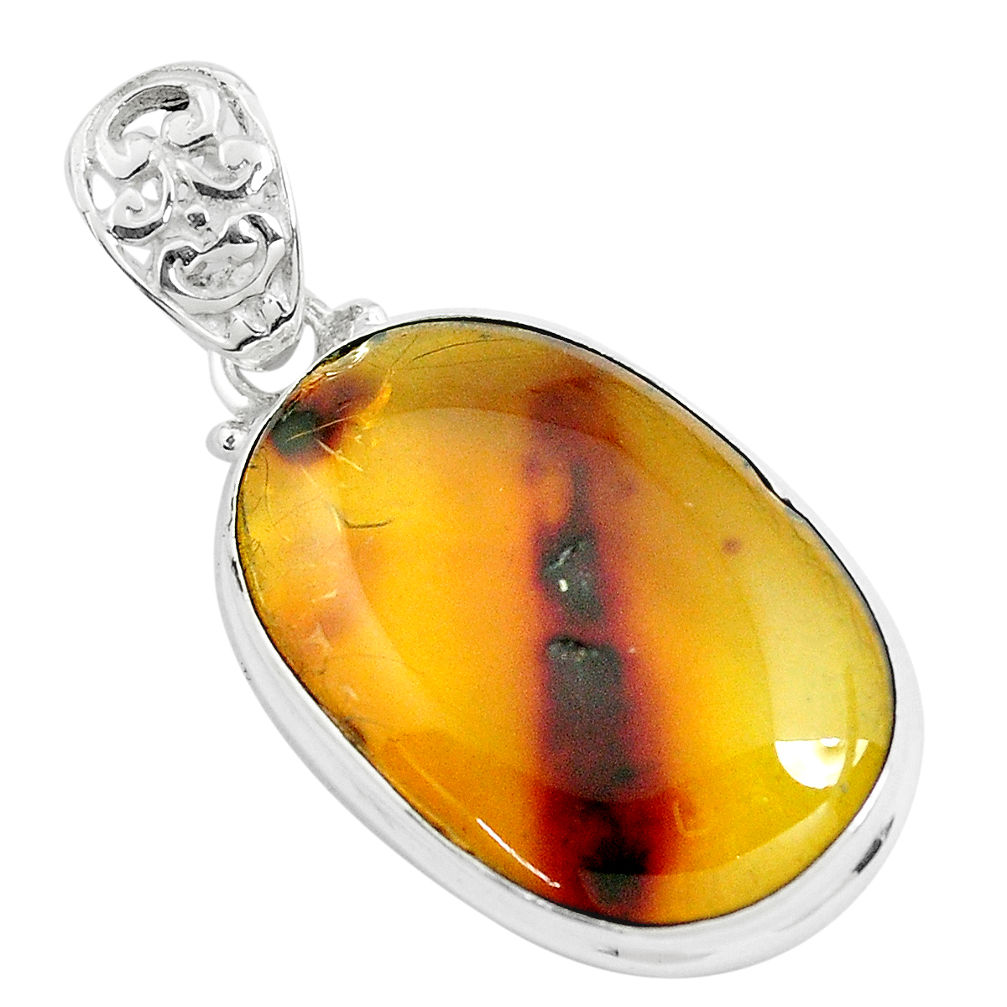 13.66cts natural green amber from colombia 925 sterling silver pendant p46909