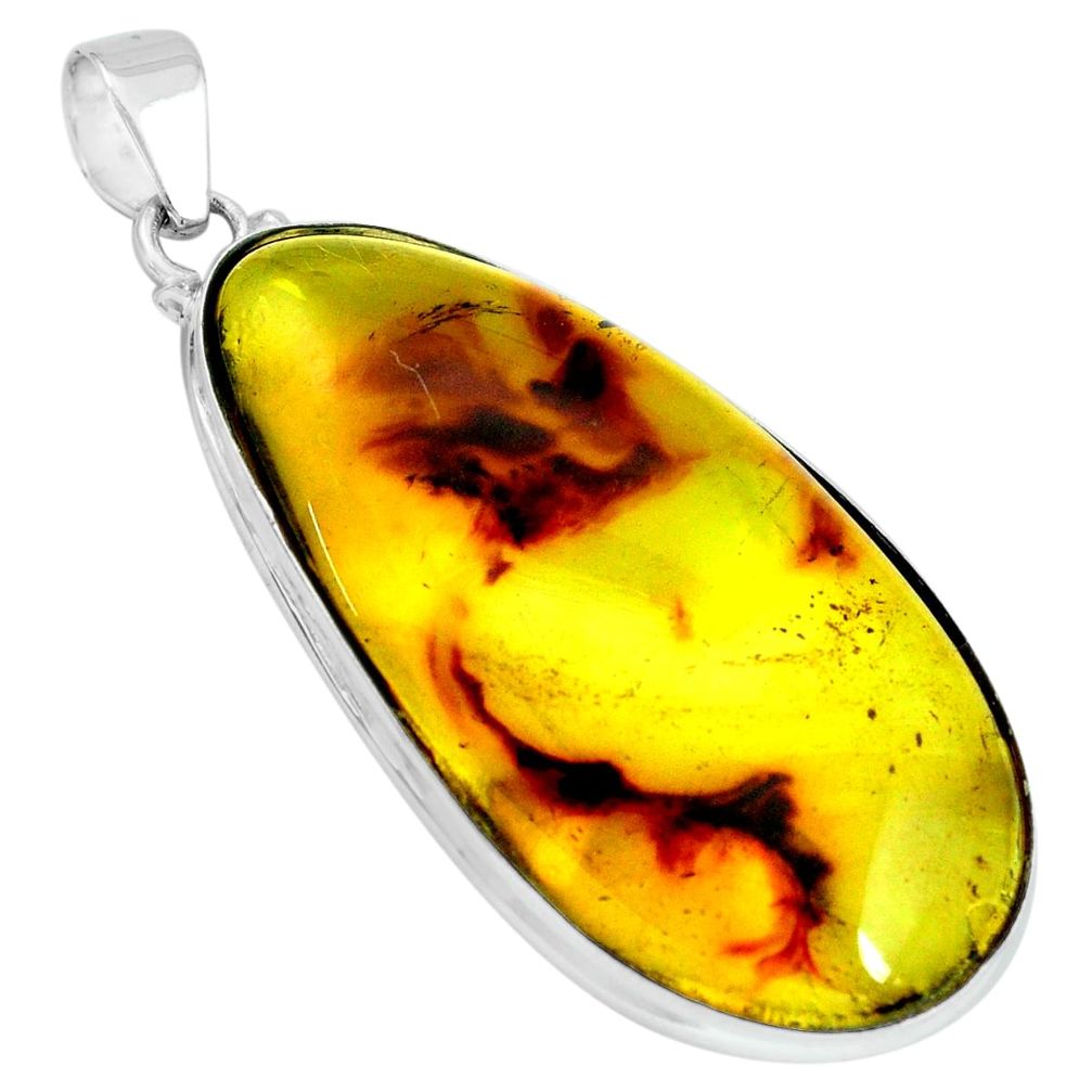 24.08cts natural green amber from colombia 925 sterling silver pendant p66061