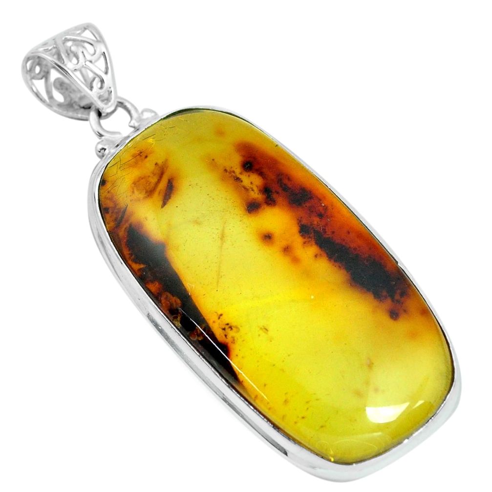 24.62cts natural green amber from colombia 925 sterling silver pendant p66063