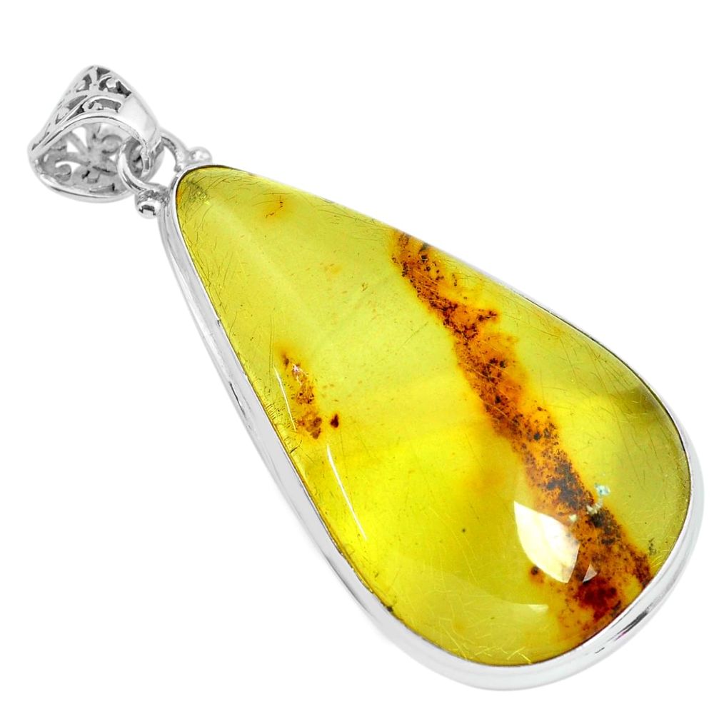 27.79cts natural green amber from colombia 925 sterling silver pendant p66066