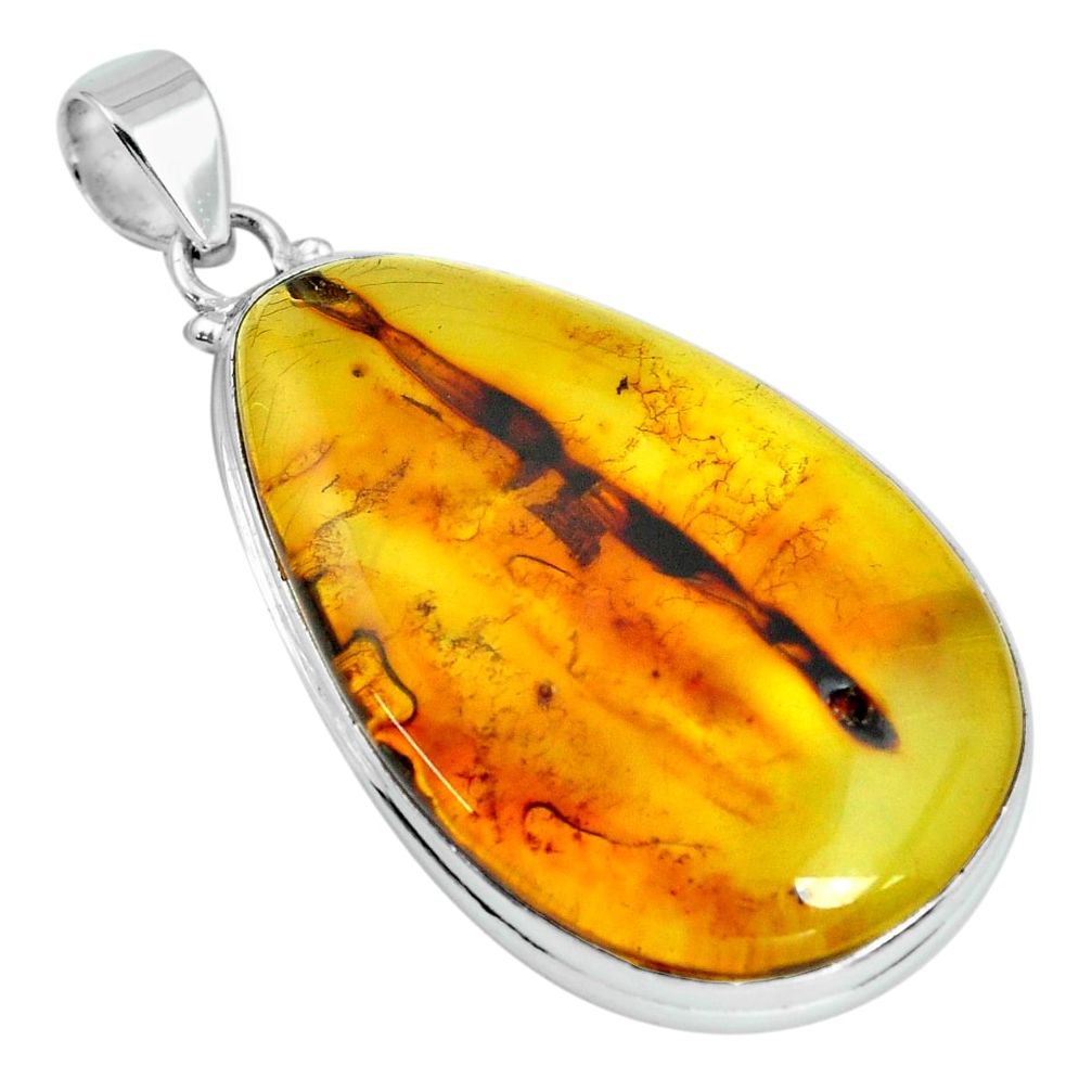 23.48cts natural green amber from colombia 925 sterling silver pendant p66068