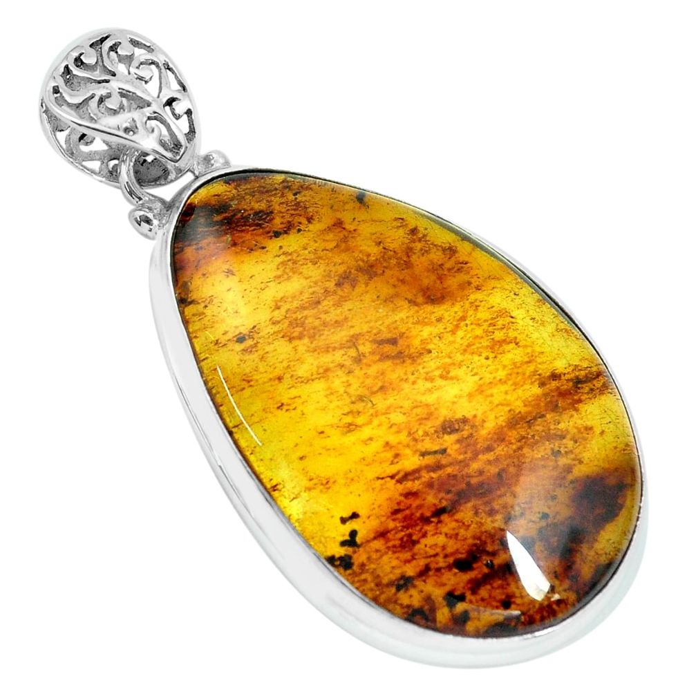 21.72cts natural green amber from colombia 925 sterling silver pendant p66073