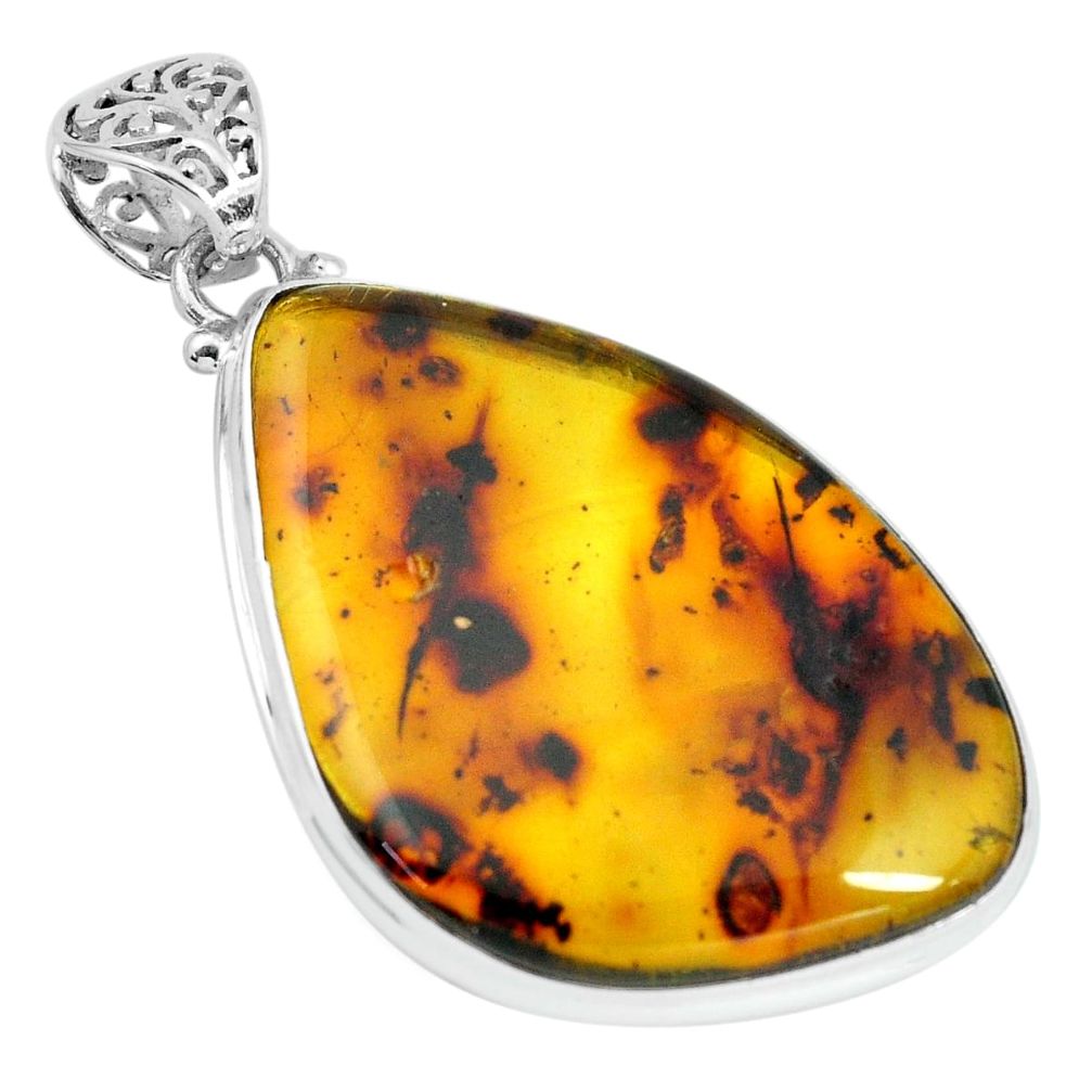 18.46cts natural green amber from colombia 925 sterling silver pendant p66075