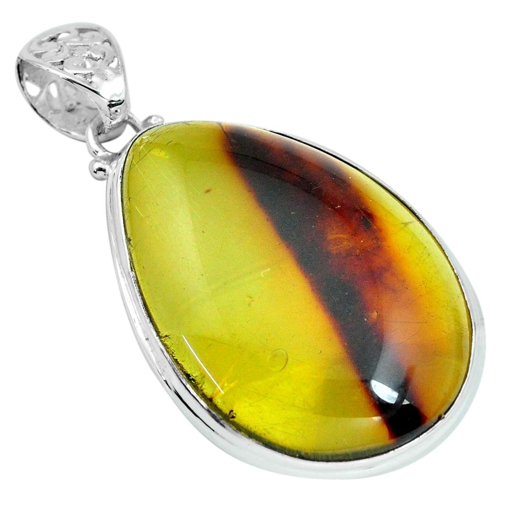 21.67cts natural green amber from colombia 925 sterling silver pendant p66076