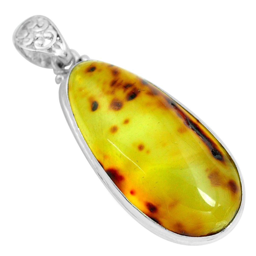 24.65cts natural green amber from colombia 925 sterling silver pendant p66080