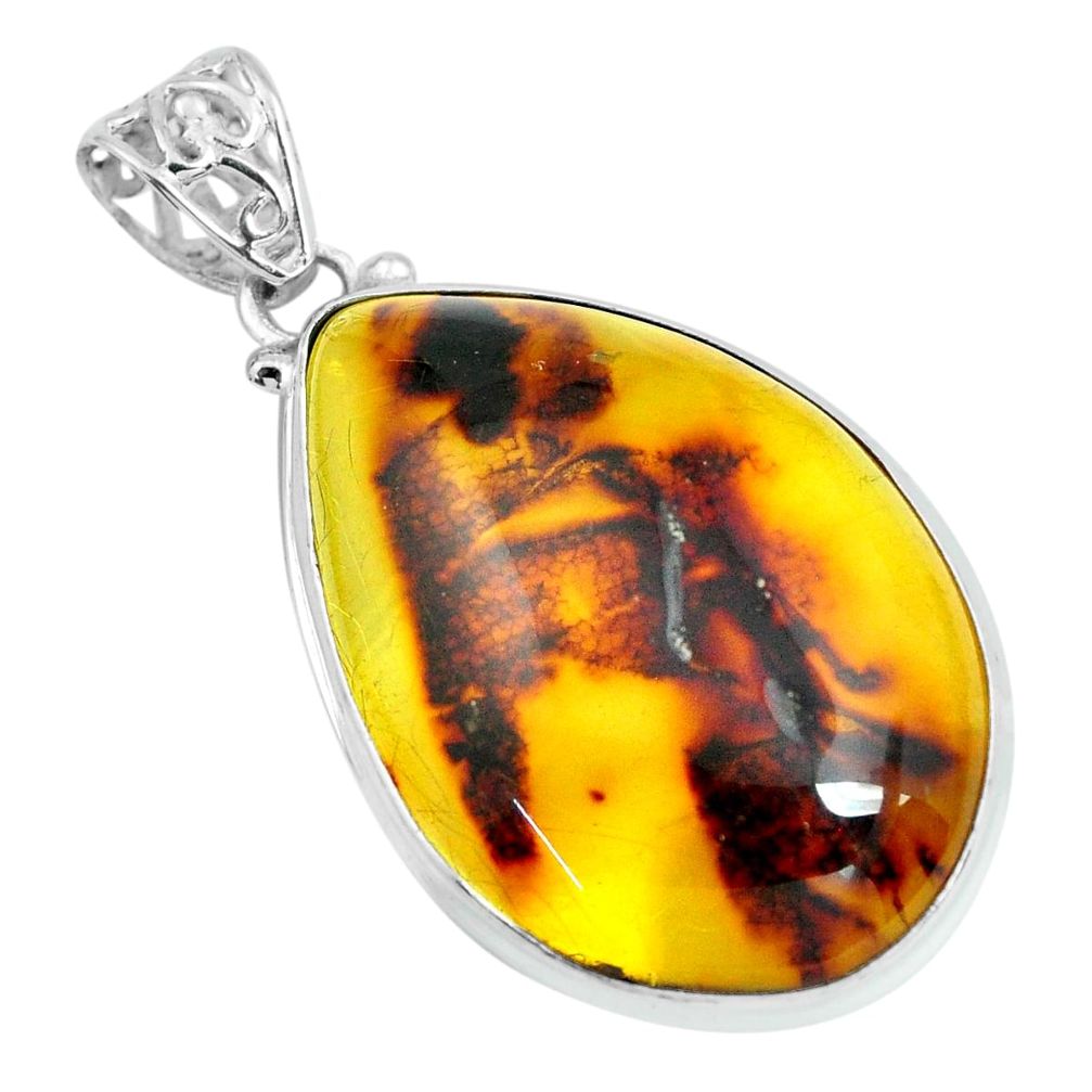 18.94cts natural green amber from colombia 925 sterling silver pendant p66088