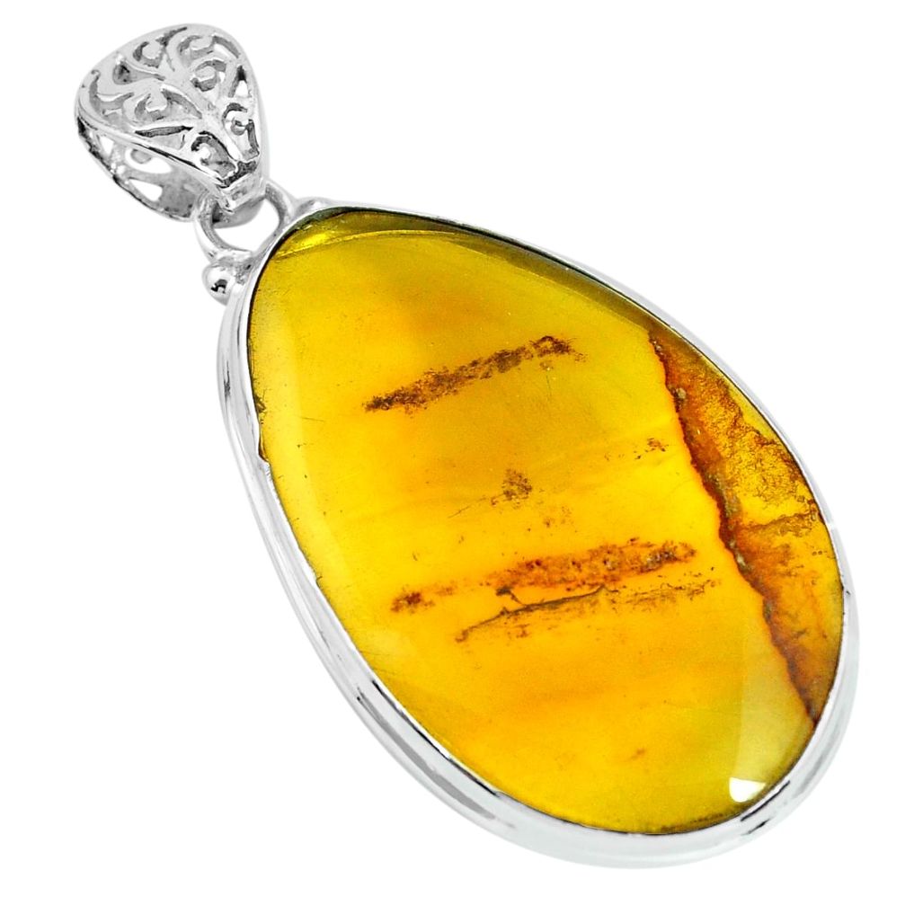 16.87cts natural green amber from colombia 925 sterling silver pendant p66093