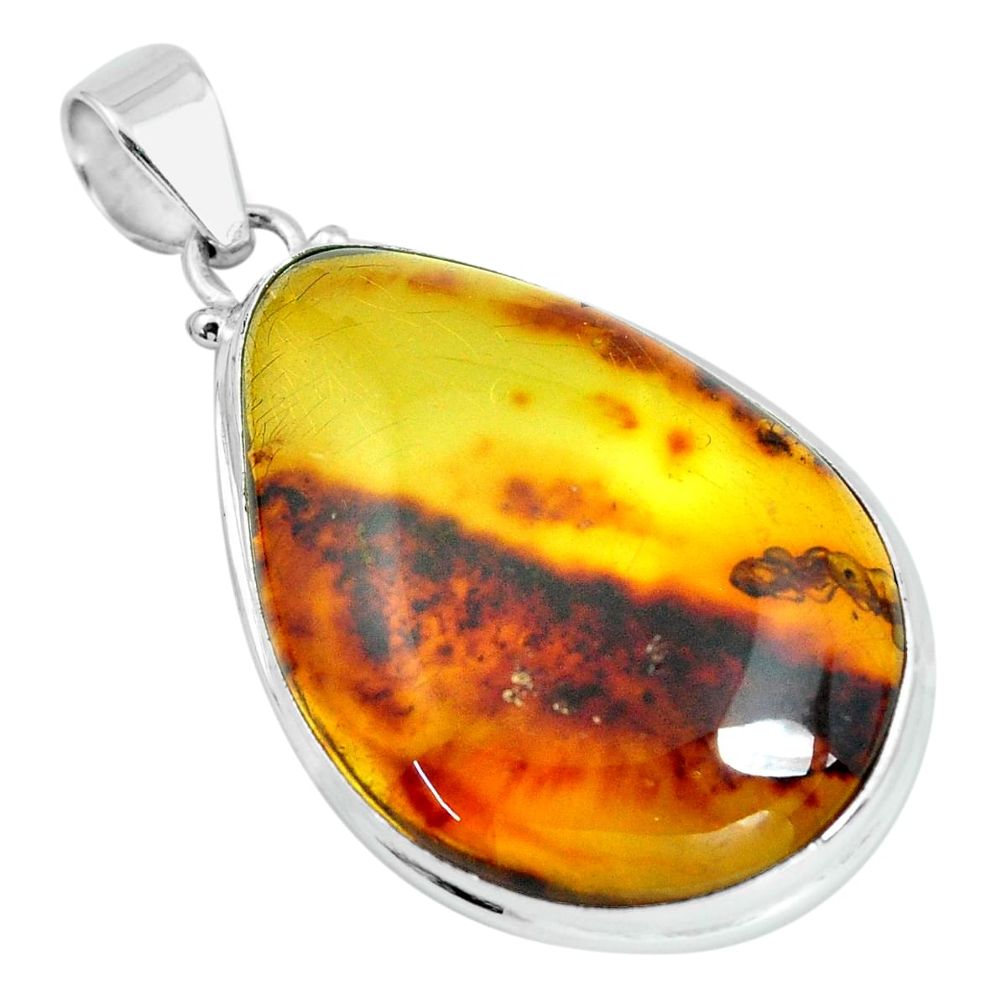 18.46cts natural green amber from colombia 925 sterling silver pendant p66098