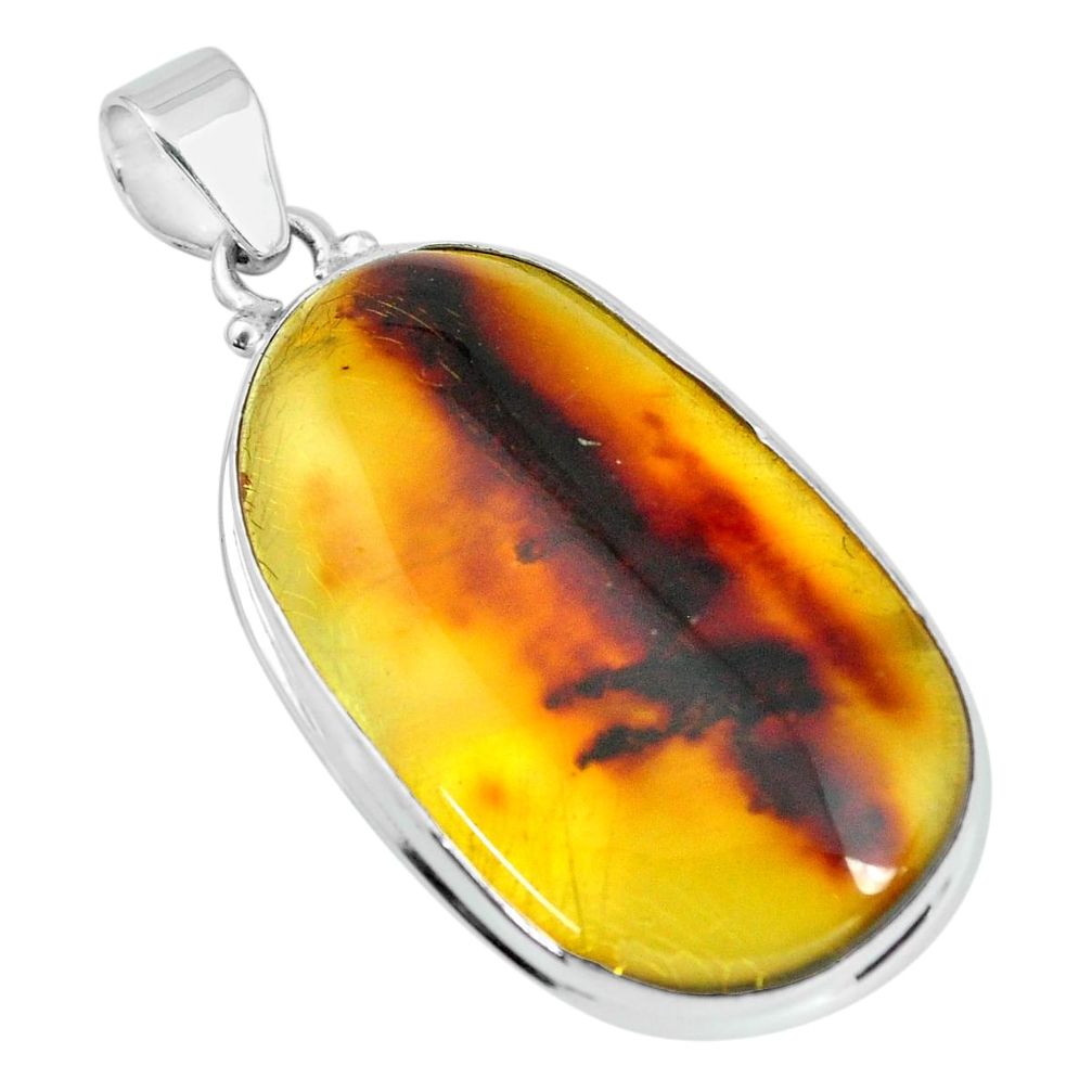 17.95cts natural green amber from colombia 925 sterling silver pendant p66100