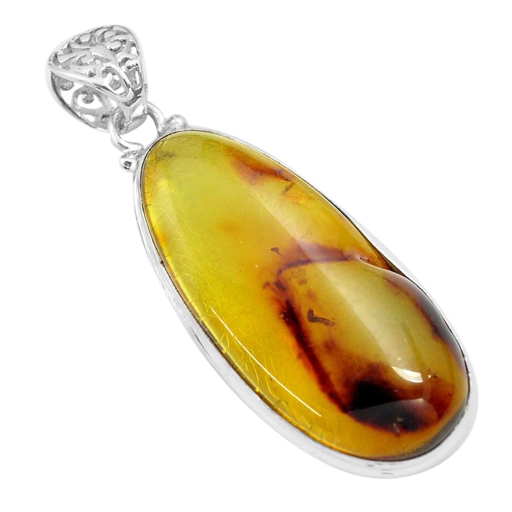 18.94cts natural green amber from colombia 925 sterling silver pendant p71908