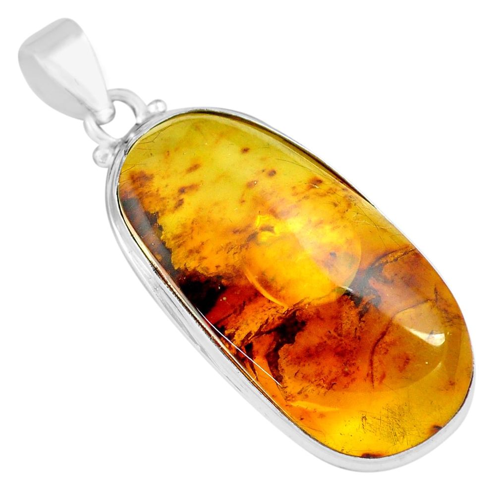 17.93cts natural green amber from colombia 925 sterling silver pendant p71912