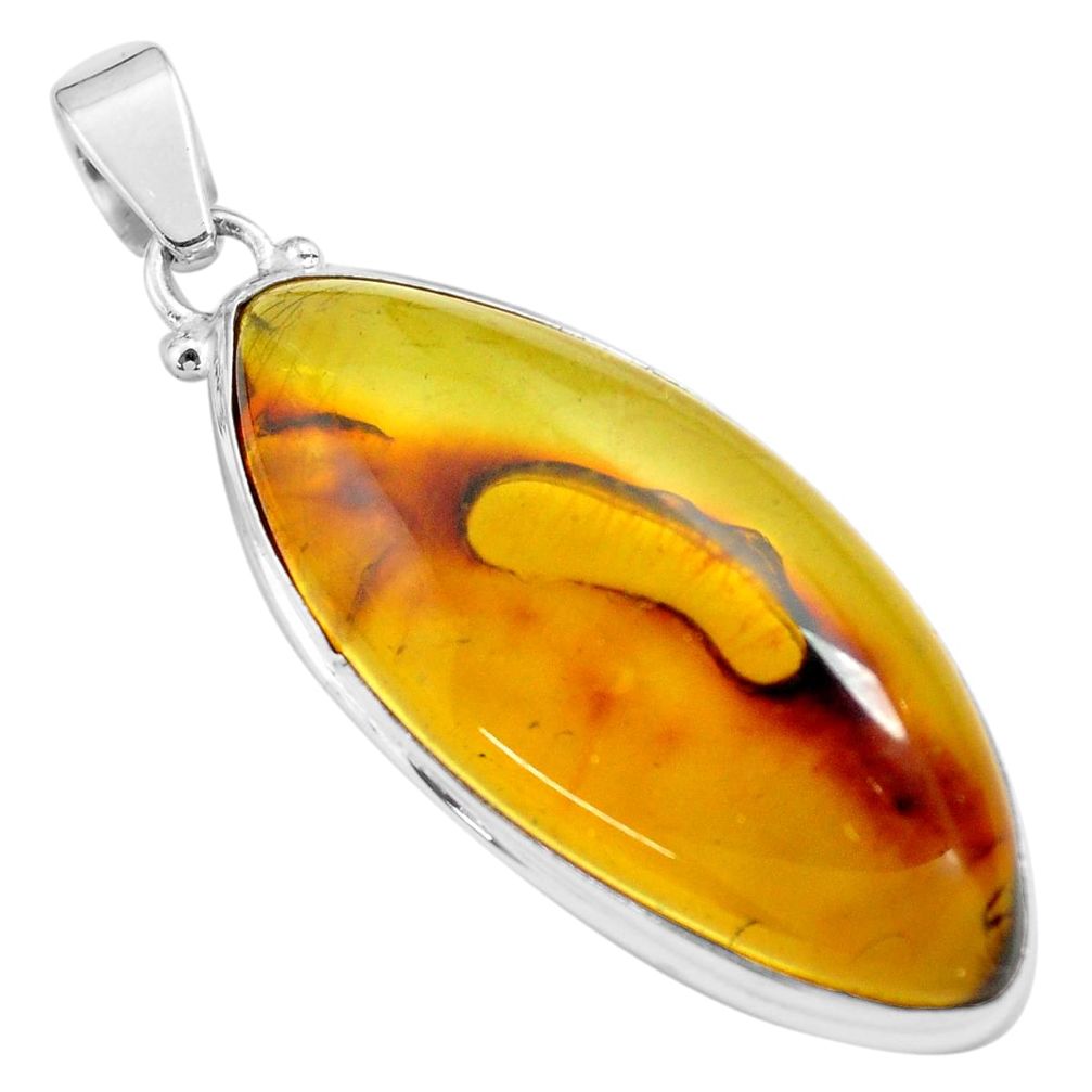 18.46cts natural green amber from colombia 925 sterling silver pendant p71913