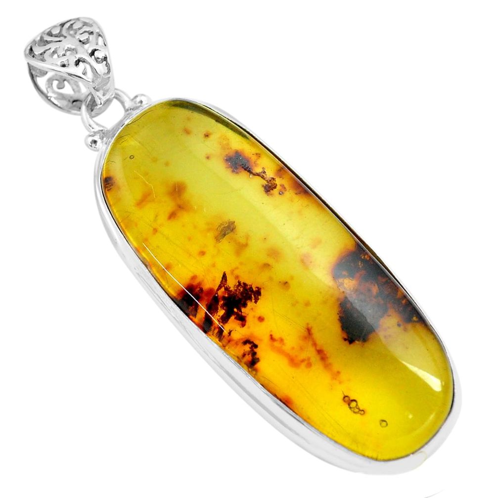 22.73cts natural green amber from colombia 925 sterling silver pendant p71916