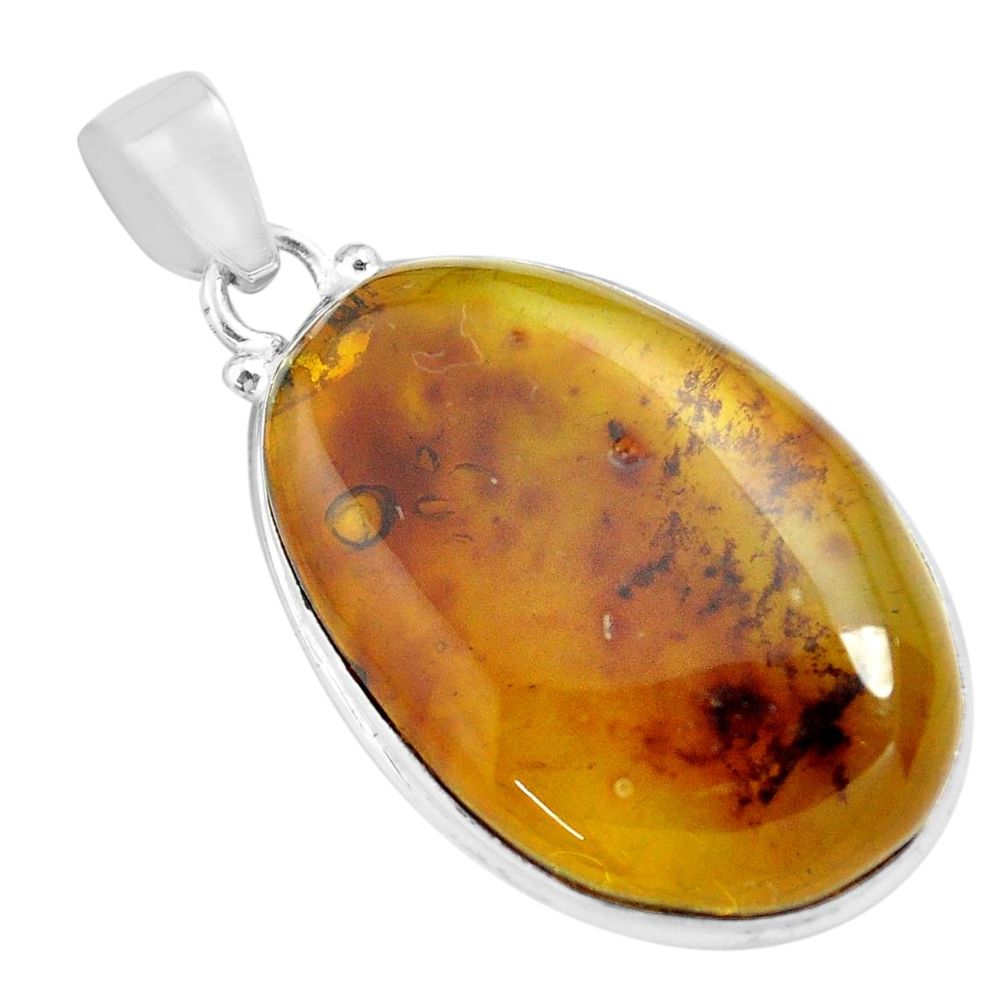 17.42cts natural green amber from colombia 925 sterling silver pendant p71919