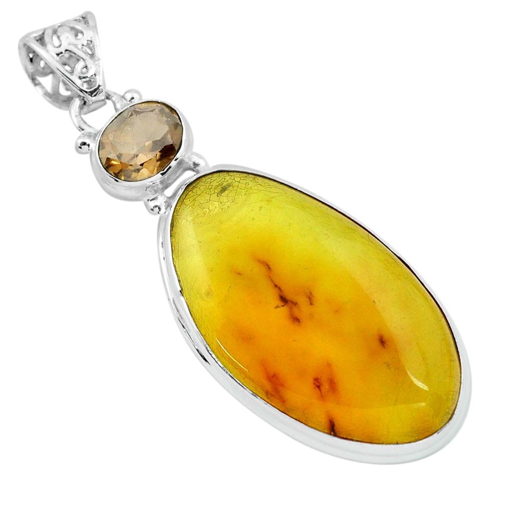 19.82cts natural green amber from colombia smoky topaz 925 silver pendant p66109