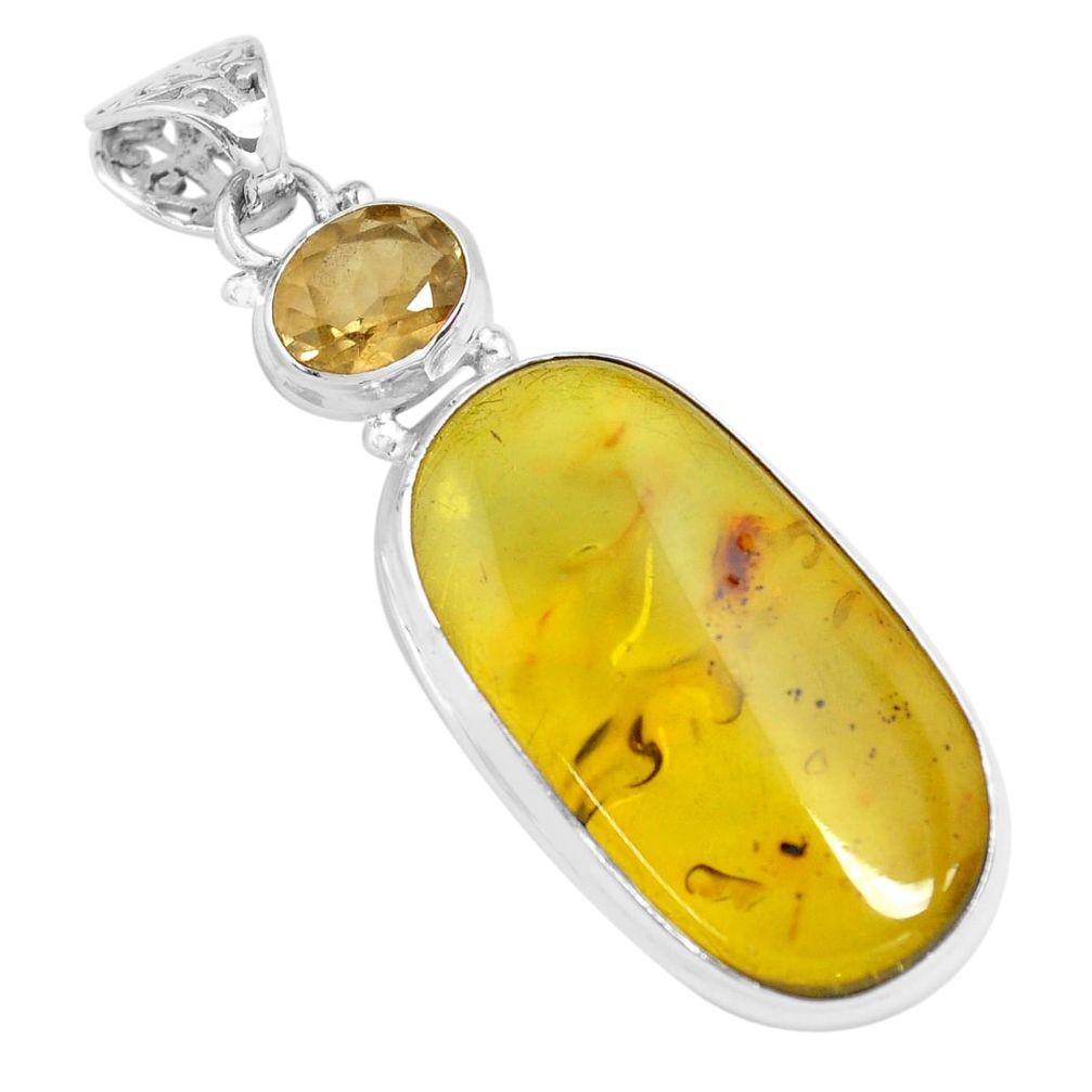 18.94cts natural green amber from colombia smoky topaz 925 silver pendant p71886