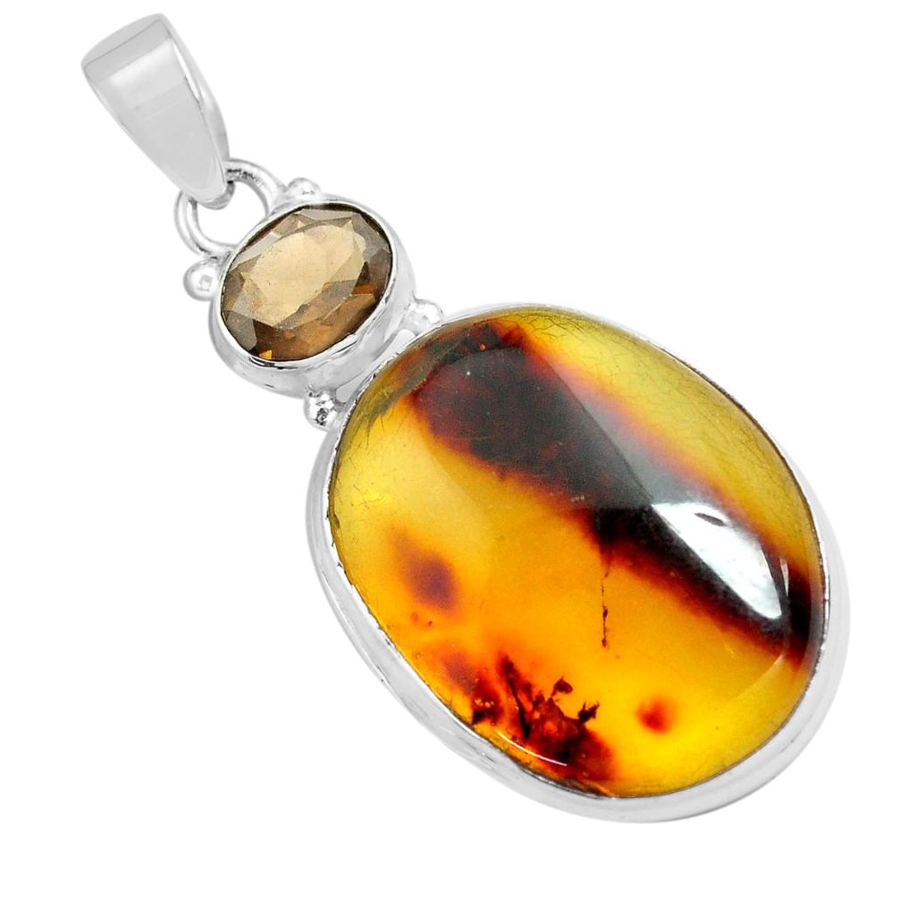 17.93cts natural green amber from colombia smoky topaz 925 silver pendant p71889