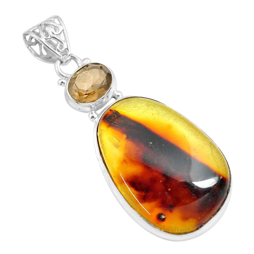 18.94cts natural green amber from colombia smoky topaz 925 silver pendant p71890