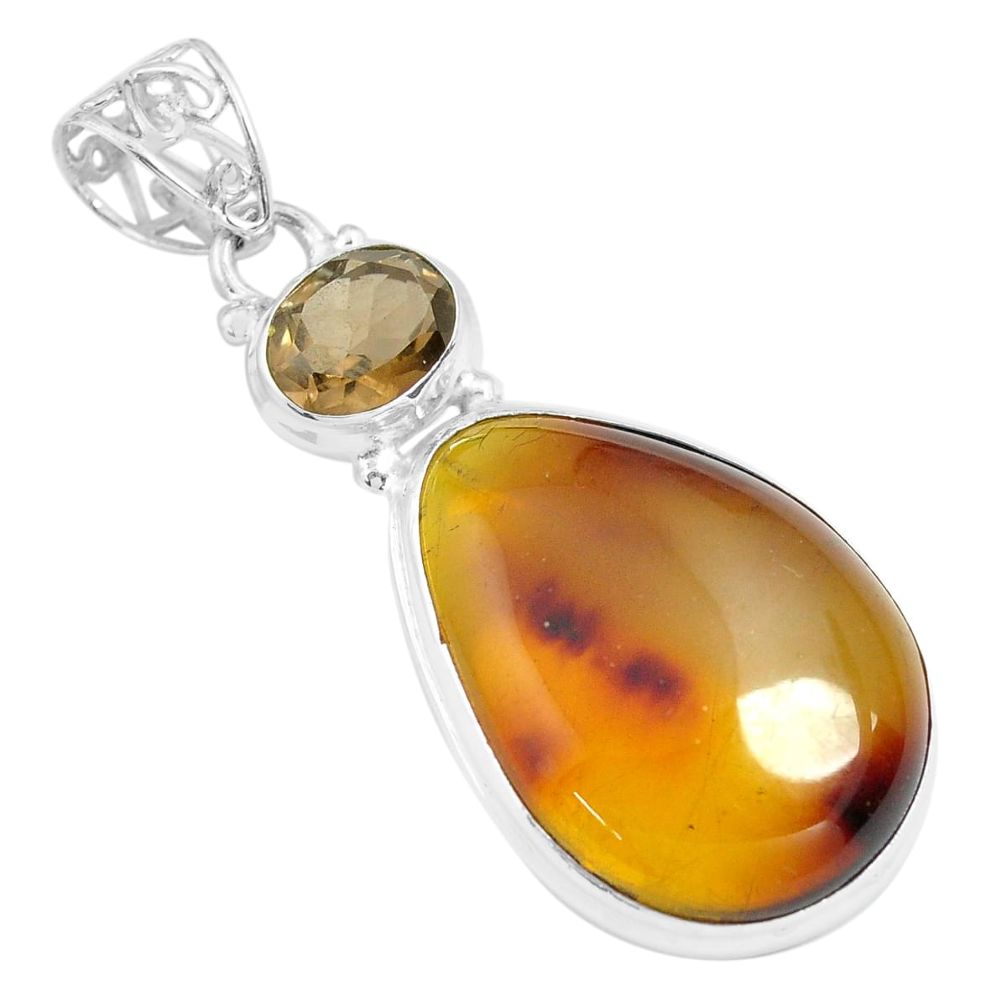 17.93cts natural green amber from colombia smoky topaz 925 silver pendant p71892