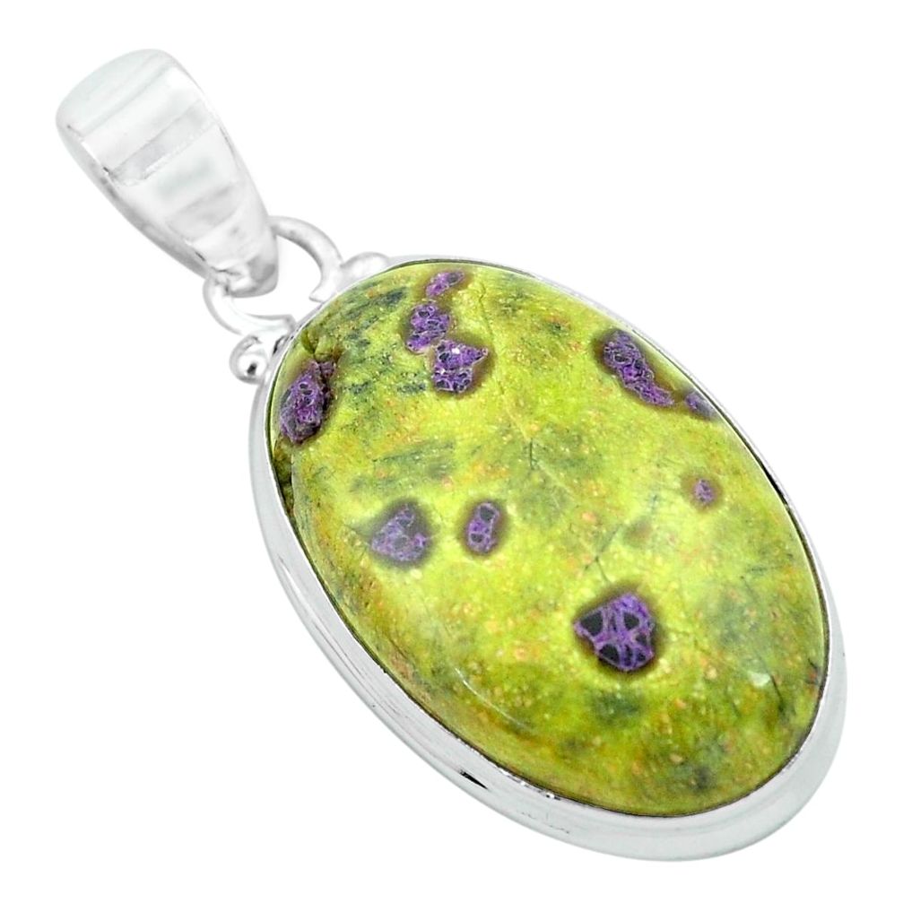 17.57cts natural green atlantisite stichtite-serpentine silver pendant p66228