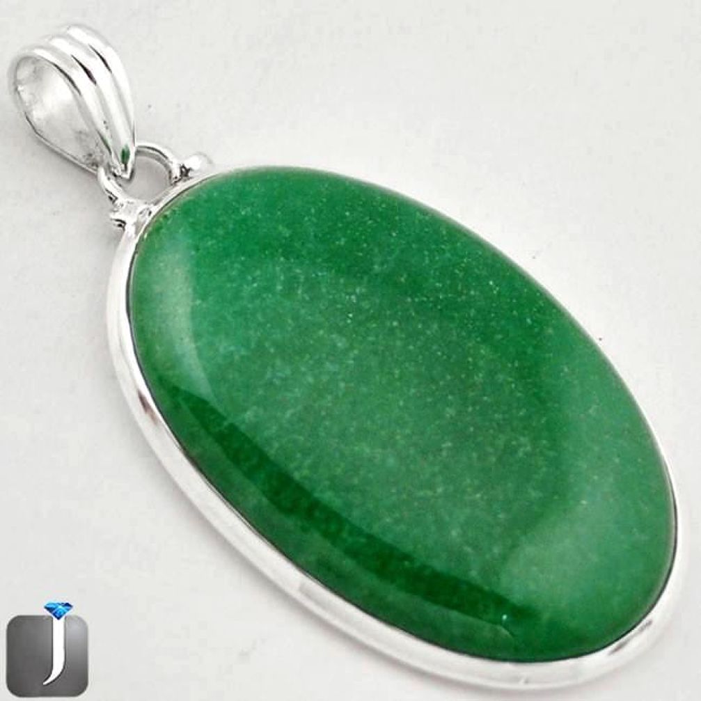 45.08cts NATURAL GREEN AVENTURINE 925 STERLING SILVER PENDANT JEWELRY F2513